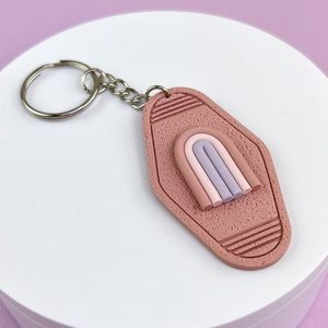 Boho Rainbow Textured Handmade Polymer Clay Hotel Style Keychain